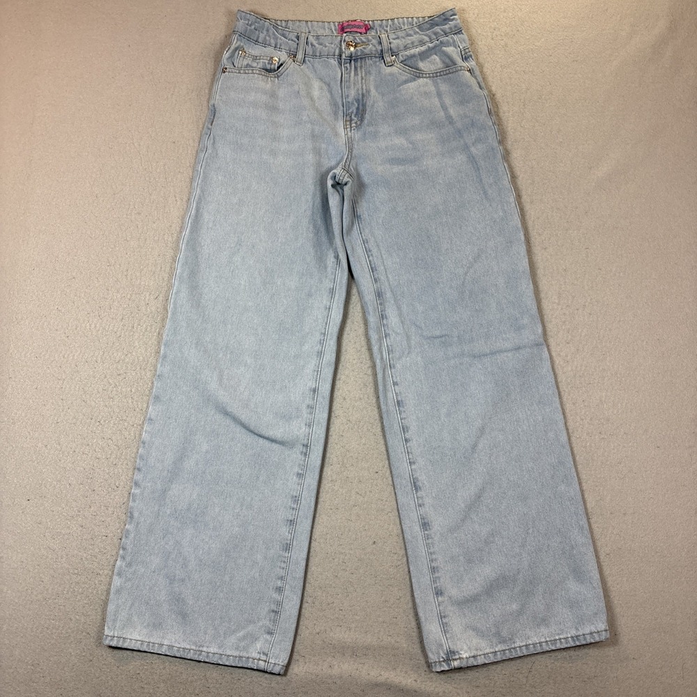 Edikted Jeans Womens Small Blue Denim Wide Leg Mid Rise Light Cotton Blend 28x30